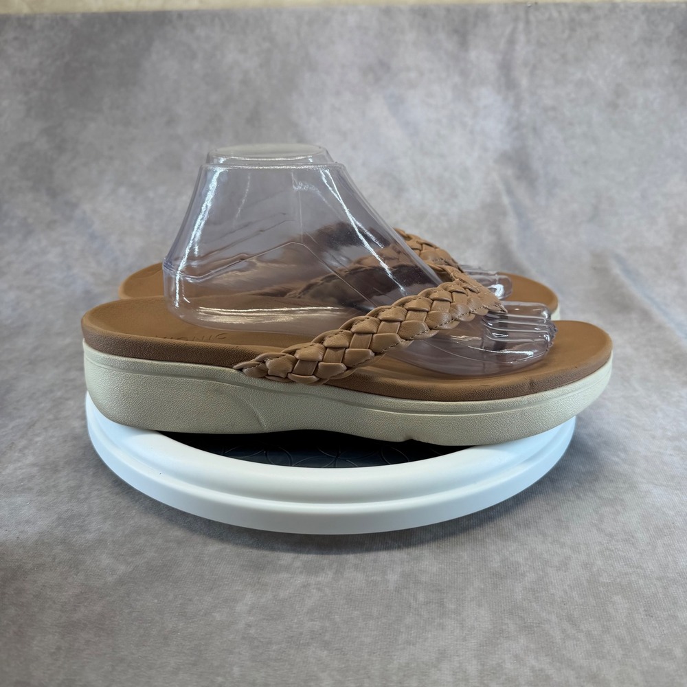 Vionic Kenji Braided Sandals Women Size 12 Tan Platform Flip Flop Thong Orthotic